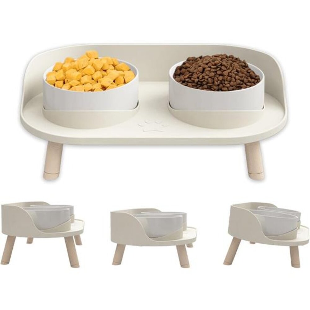 Cat Food Bowls, Elevated Ceramics Dog Cat Bowls Stand with No-Spill Design
